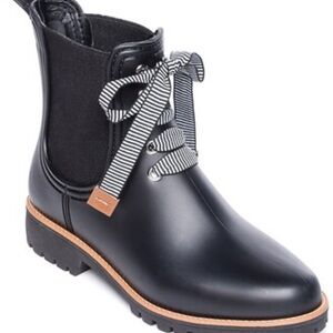 Bernardo Black Lace Up Rainboot with Gingham Detail